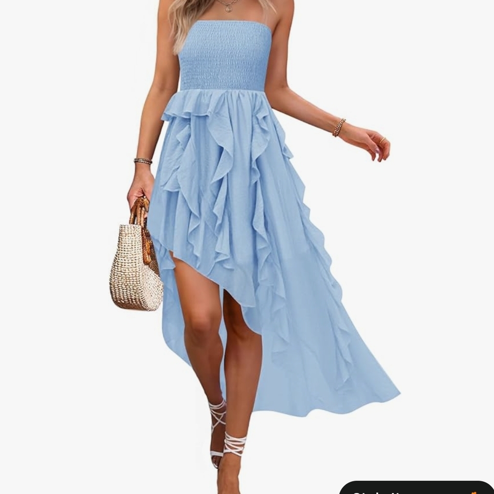 NWT Zesica Elegant Blue Strapless Tube Ruffle Dress M Medium